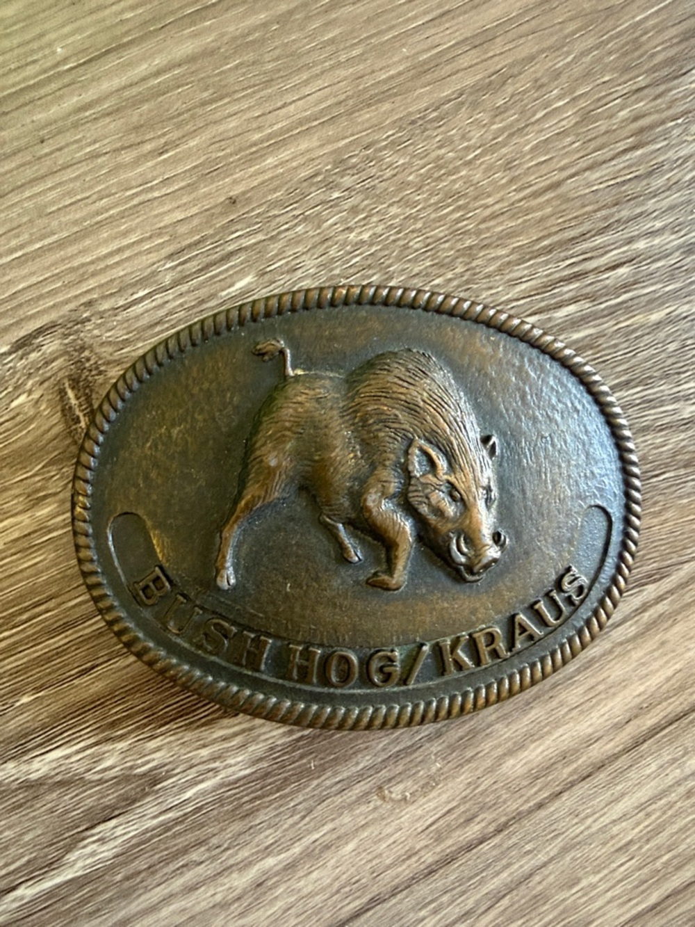 Bush Hog Kraus Brass-tone Wild Boar Belt Buckle vintage